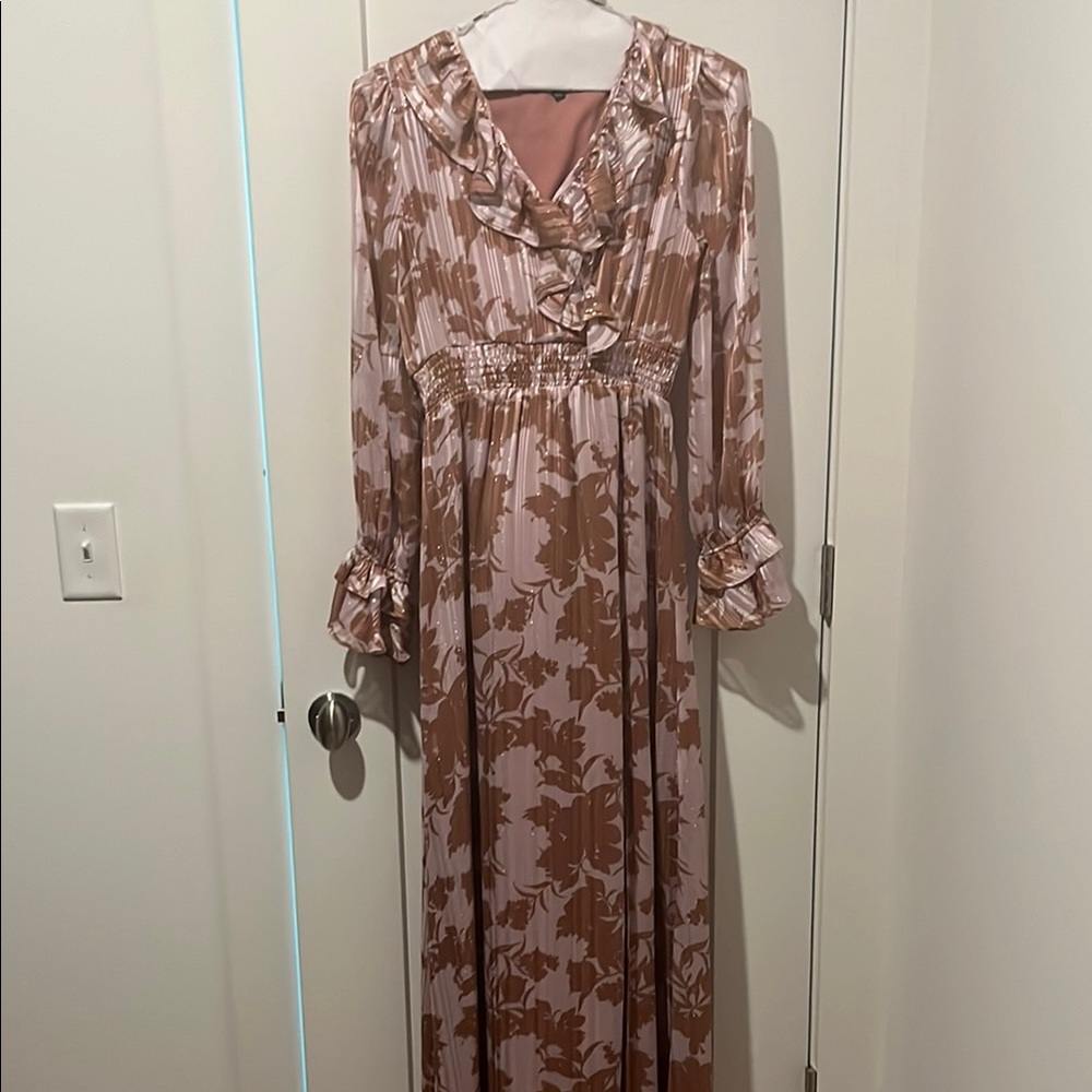 Floral Long Sleeve Dress - Pink and Brown